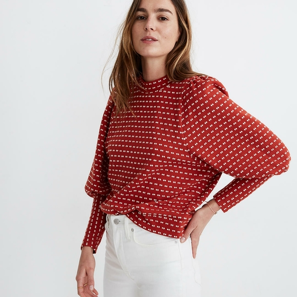 Madewell Tops - NWT Madewell Puff Sleeve Top in Bow Tie Jacquard L